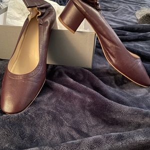 COPY - Everlane leather pumps with low block heel in a beautiful wine-tinted br…
